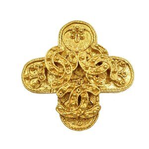 CHANEL Authentic Gold Logo Brooch